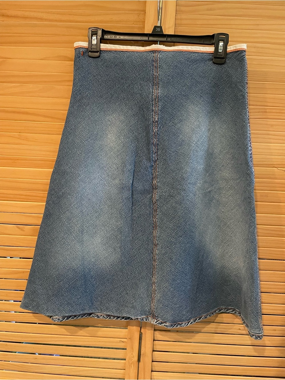 Anthropologie Louie Blue Denim A-Line Skirt with Front Tie - Picture 3 of 5